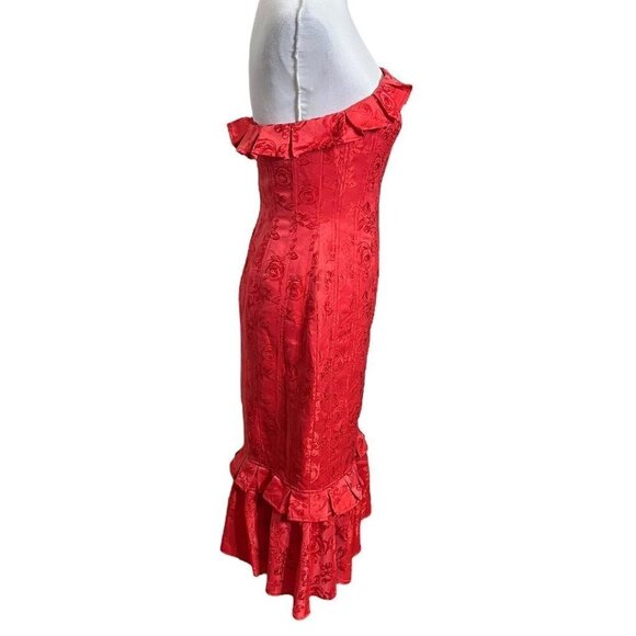 C/MEO Collective Strapless Ruffle Midi Dress Red Sheath Women’s Size Medium - Picture 6 of 13